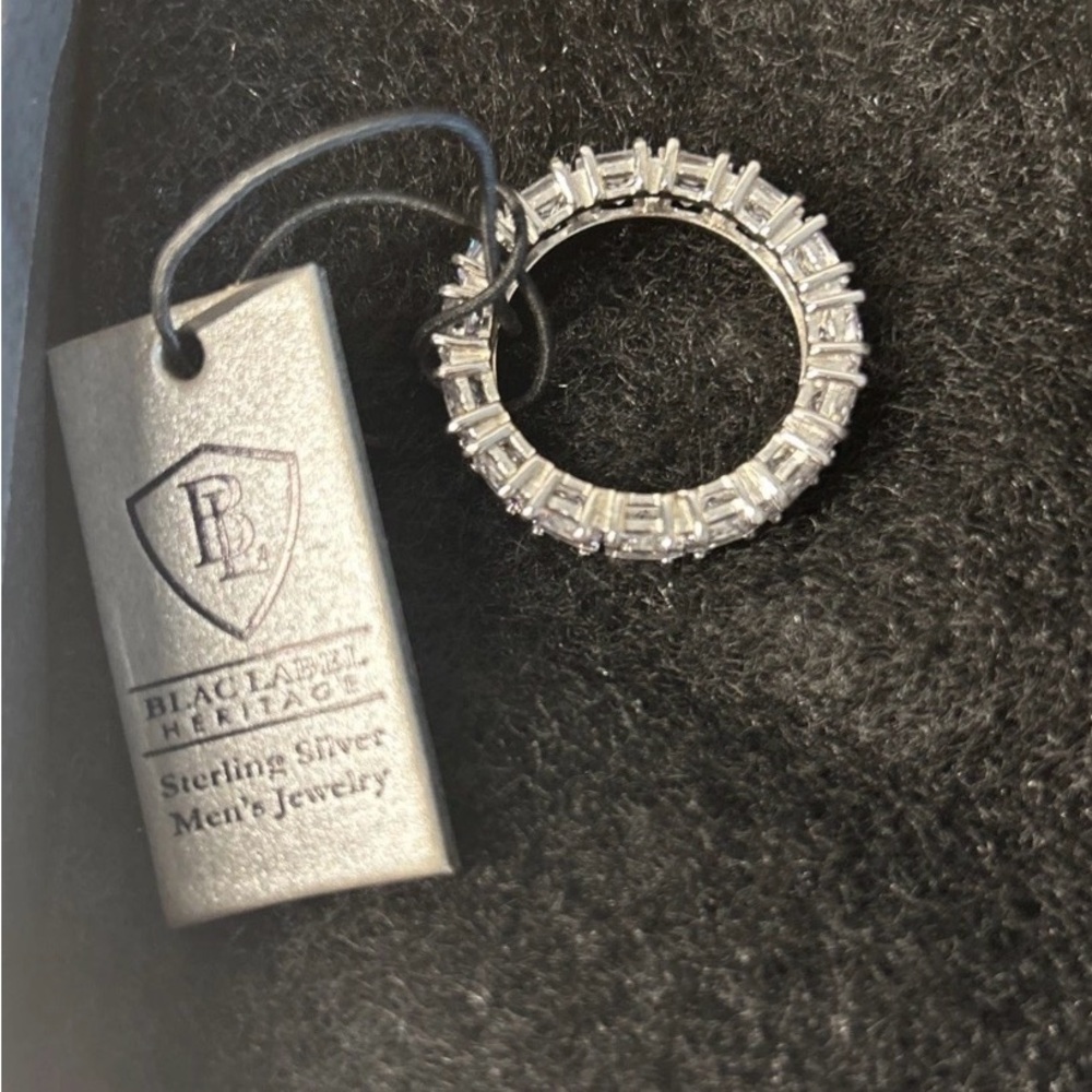 New Blac Label Heritage Men's 925 Silver Ring Eternity Size 10 Cubic Zirconia